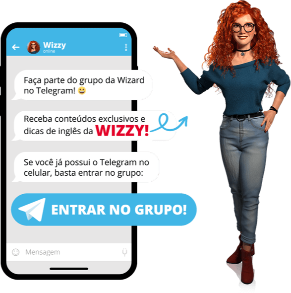 Wizzy apontando para o grupo da Wizard no Telegram